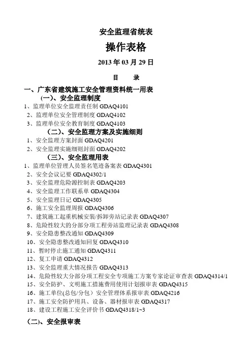 安全监理省统表