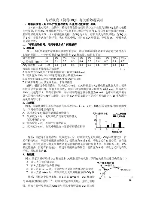 与呼吸商(简称RQ)有关的妙题赏析