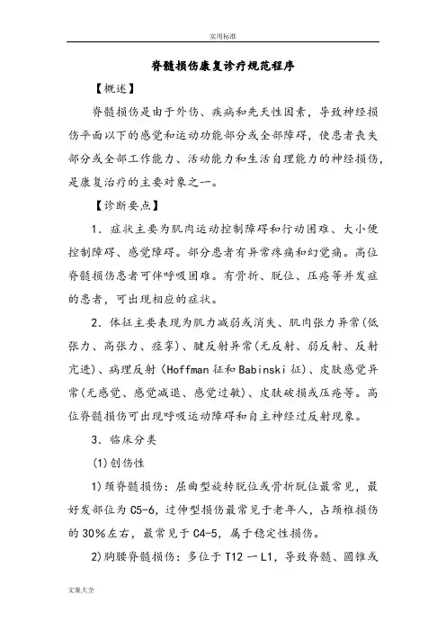 脊髓损伤康复诊疗的要求规范程序