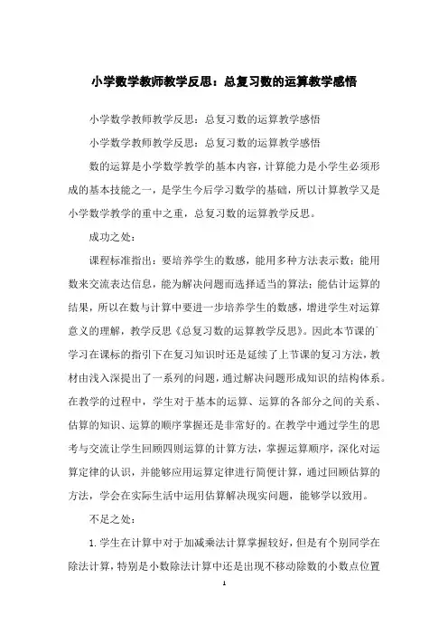 小学数学教师教学反思：总复习数的运算教学感悟