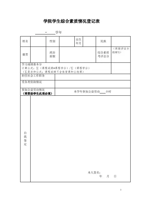 学院学生综合素质情况登记表模板 (1)