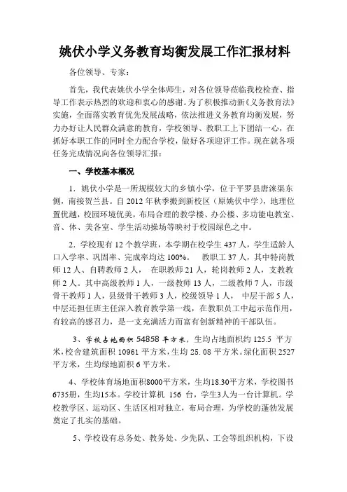 义务教育均衡发展汇报材料