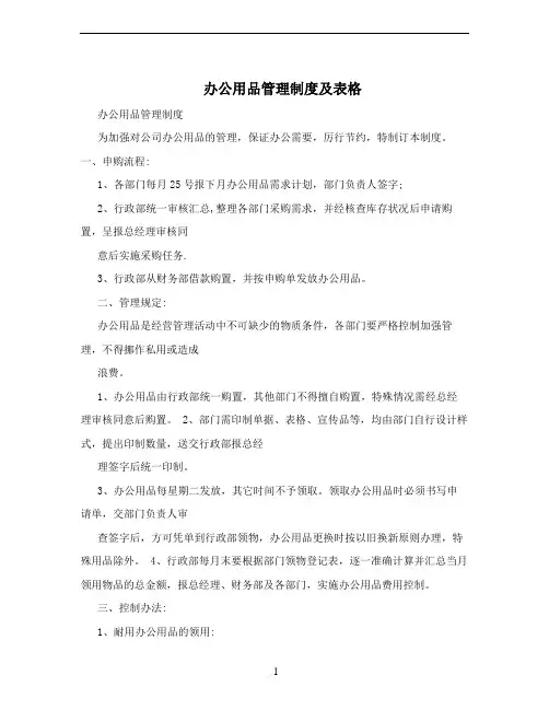 办公用品管理制度及表格