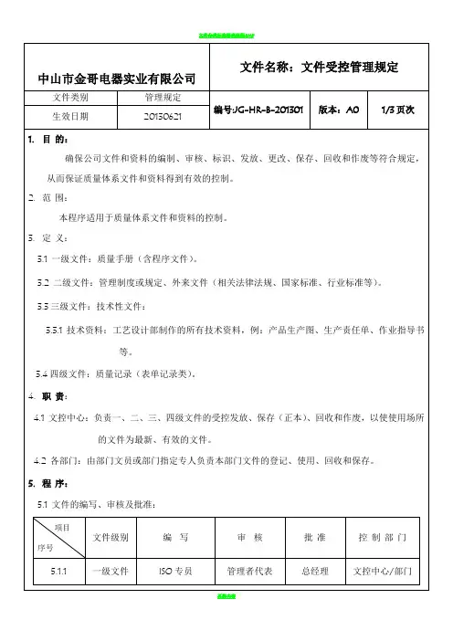 文件受控管理规定 2
