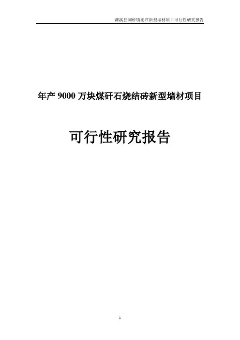 年产9000万块煤矸石烧结砖新型墙材项目可行性研究报告