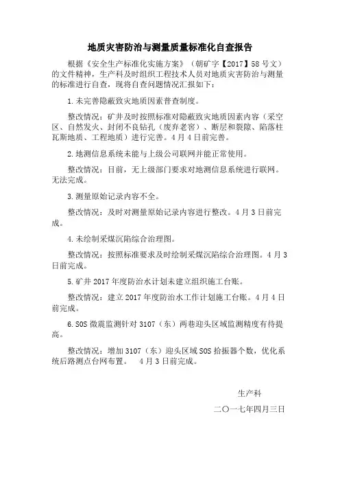 质量标准化自查报告