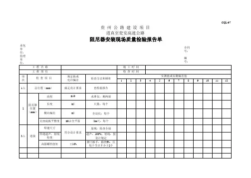 阻尼器安装现场质量检验报告单