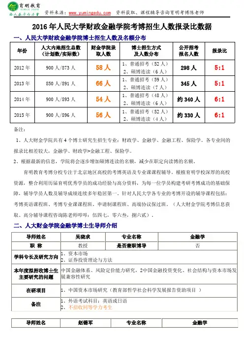 2016年人大财政金融学院博士招生人数报录比数据如何复习有什么复习资料考试难度英语要求-育明考博