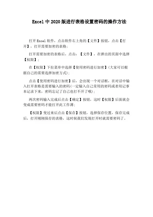 Excel中2020版进行表格设置密码的操作方法