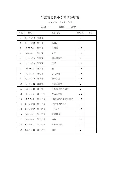 一年级美术下册教案全册表格式-美术一年级下教学进度