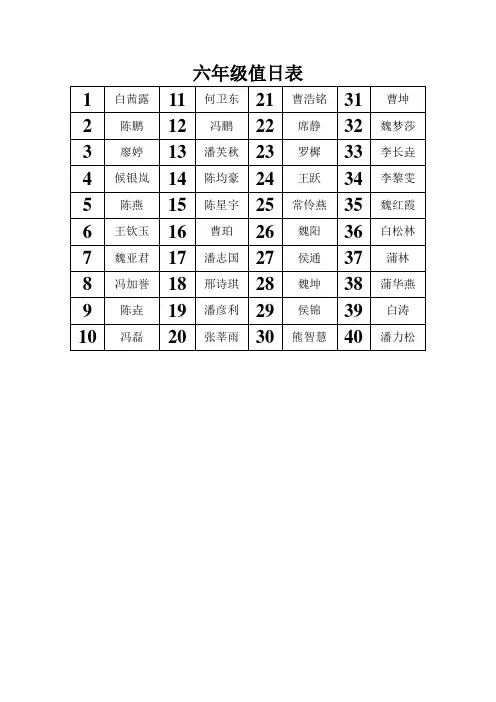 六年级值日表