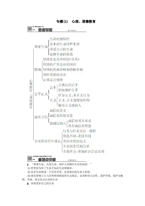 2020届中考复习道德和法治专题(1)心理和道德
