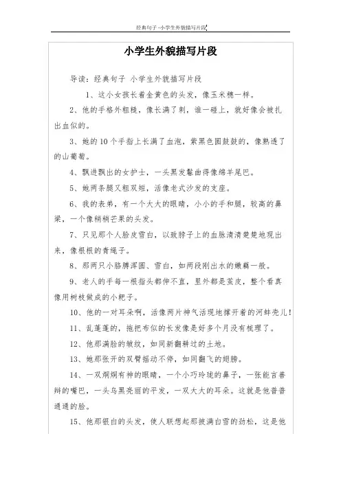 小学生外貌描写片段 2
