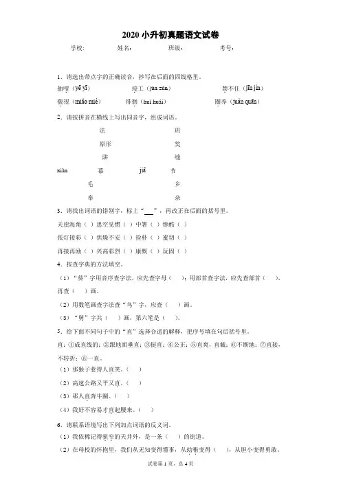 2020小升初真题语文试卷  (3)