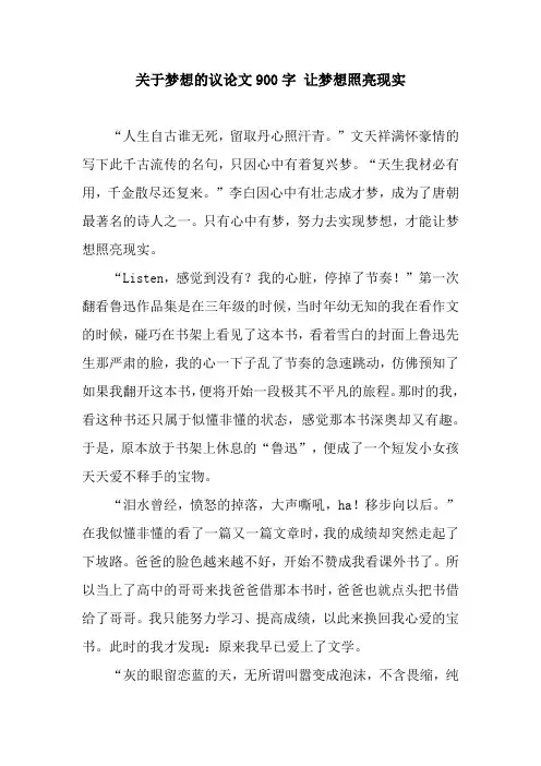 关于梦想的议论文900字 让梦想照亮现实