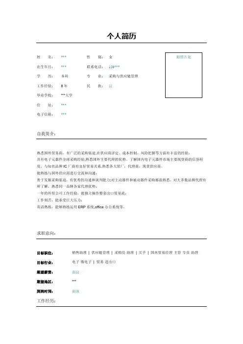 贸易进出口采购专员简历表格
