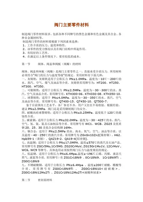 阀门的主要零件材料