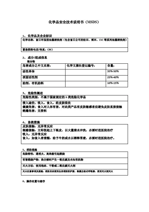 化学品安全技术说明书MSDS