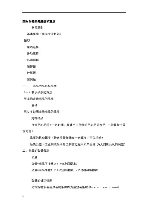 国际贸易实务知识点汇总