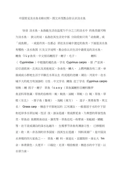 中国常见淡水鱼名称对照,图文并茂教会你认识淡水鱼