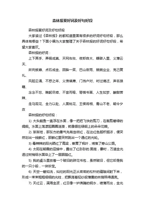森林报夏好词及好句好段