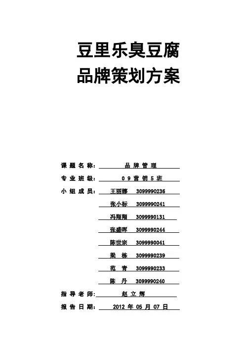 豆里乐臭豆腐品牌策划书