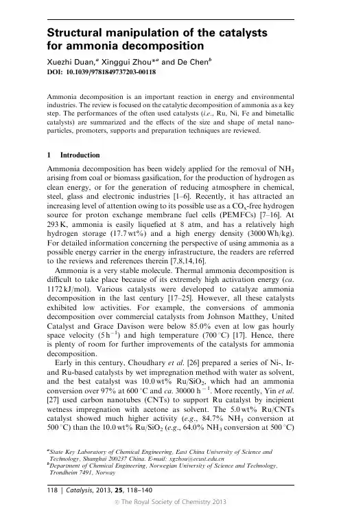 Structural manipulation of the catalysts for ammonia decomposition-Chapter 4
