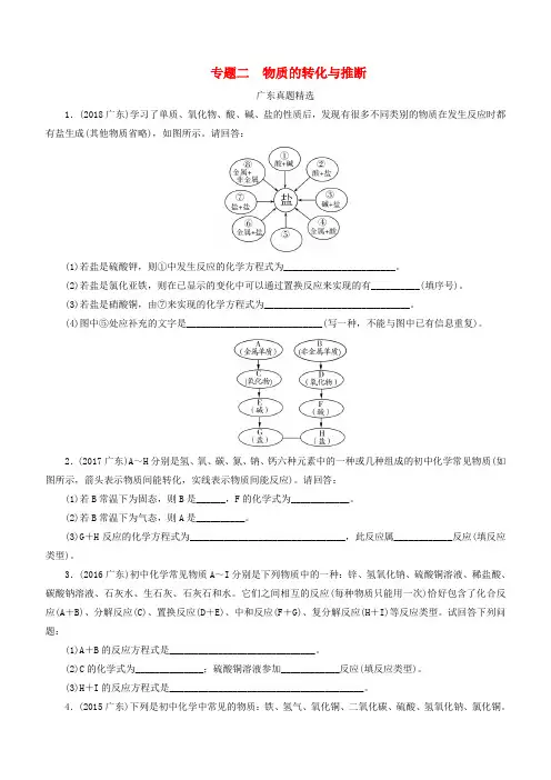 广东省2019年中考化学总复习第2部分专题2物质的转化与推断优化训练含答案