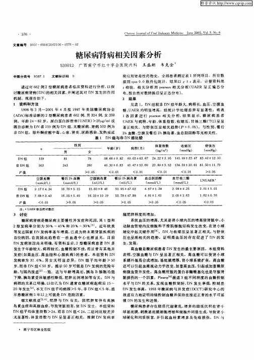 糖尿病肾病相关因素分析