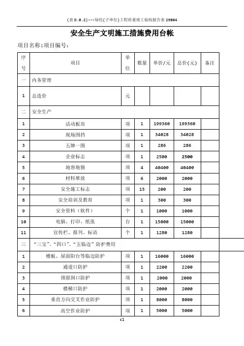 安全文明施工措施费台帐范本