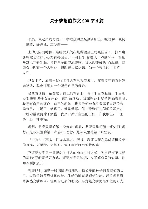 关于梦想的作文600字4篇