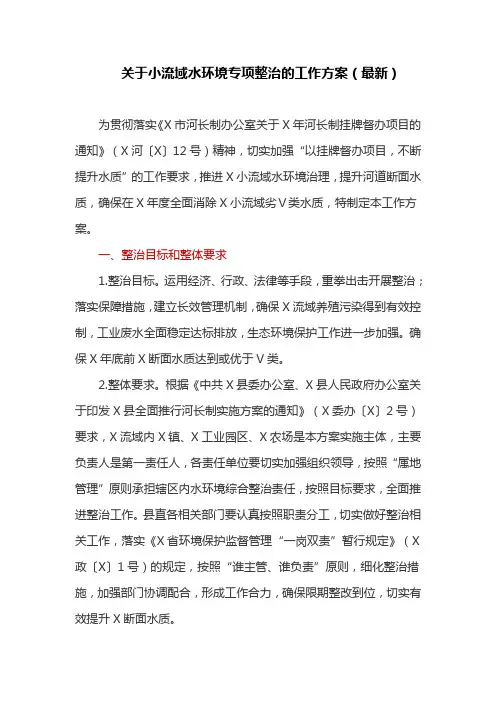 关于小流域水环境专项整治的工作方案(最新)