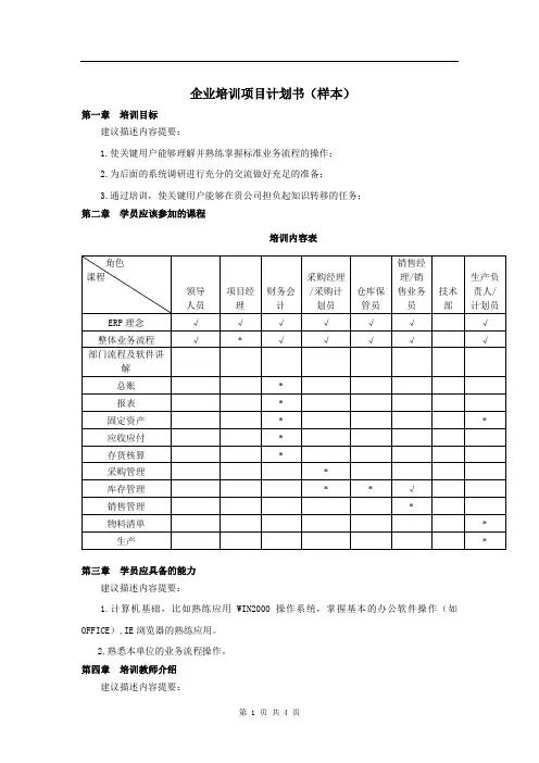 企业培训项目计划书