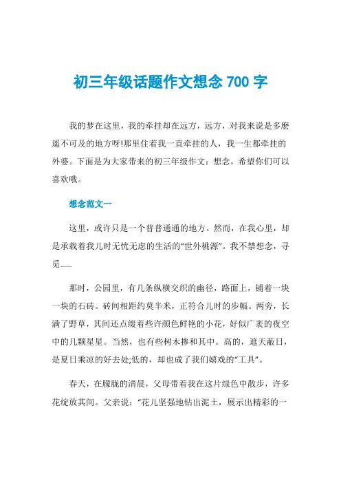 初三年级话题作文想念700字