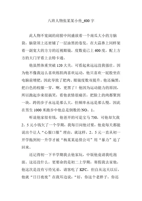 八班人物张某某小传_600字
