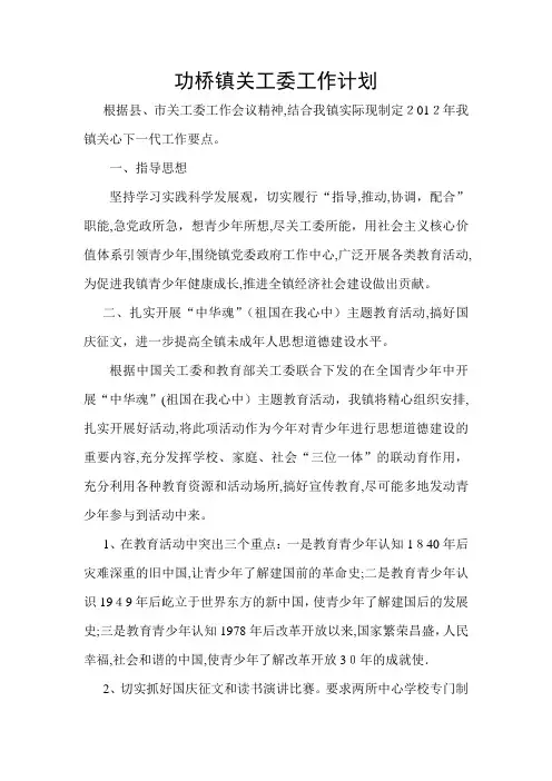 功桥镇关工委工作计划