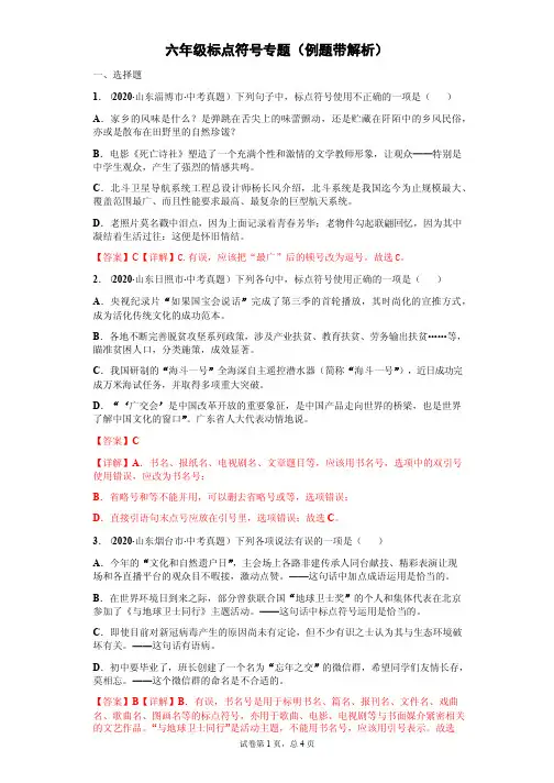 标点符号专题复习(例题带解析)