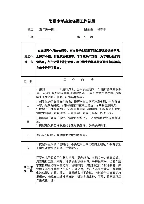 班主任周工作记录5次