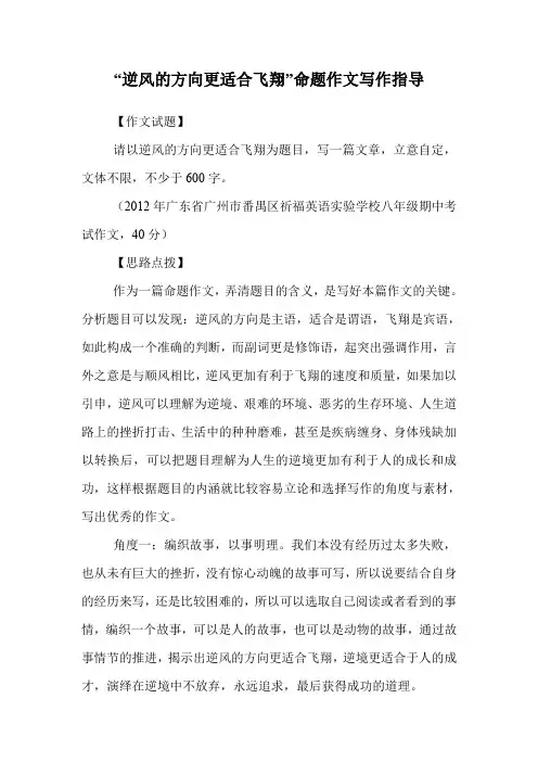 “逆风的方向更适合飞翔”命题作文写作指导