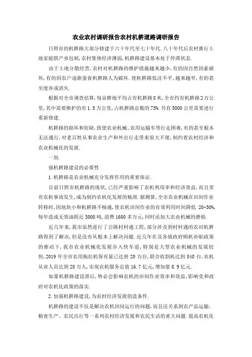 农业农村调研报告 农村机耕道路调研报告 精品