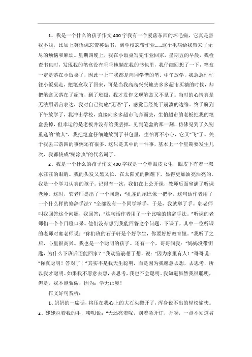 我是一个什么的孩子作文400字两篇