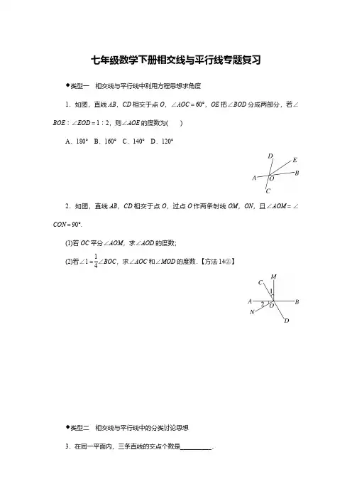 七年级数学下册相交线与平行线专题复习