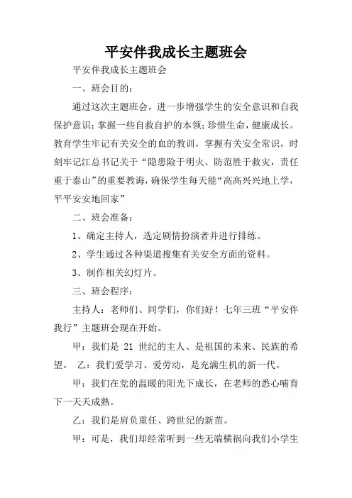 平安伴我成长主题班会