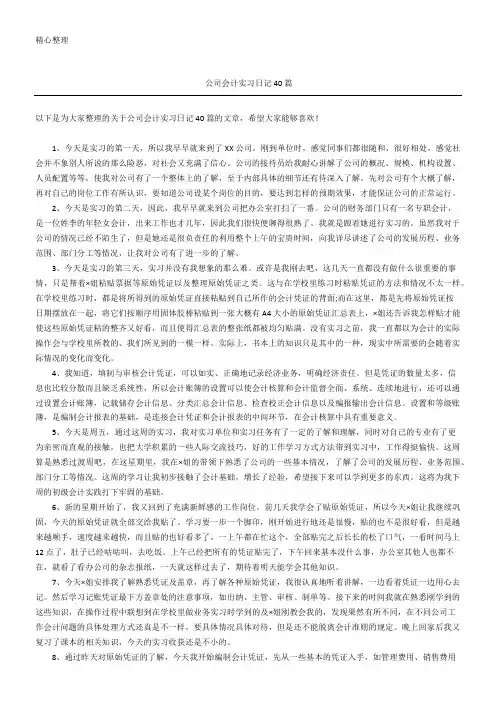 公司会计实习日记随记40篇