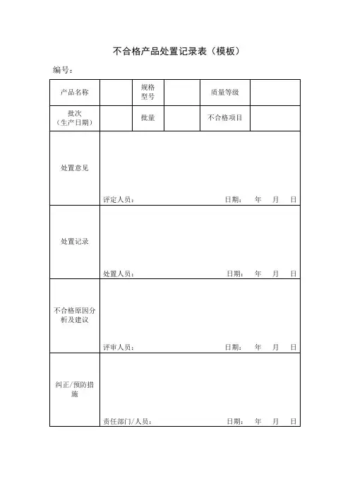 不合格产品处置记录表