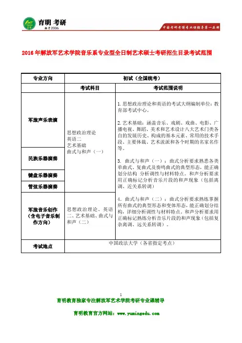 军艺考研-2016年解放军艺术学院艺术硕士民族乐器演奏考研报考要求招生人数录取人数考试科目