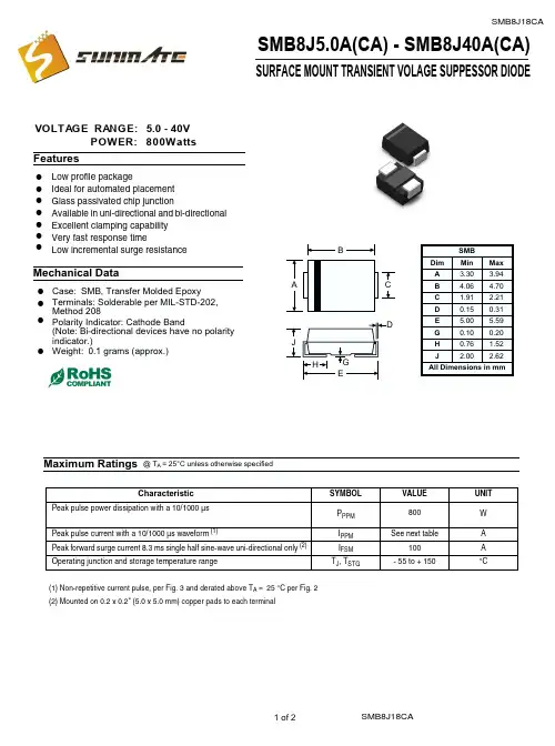 SMB8J18CA,TVS瞬变抑制二极管中文资料