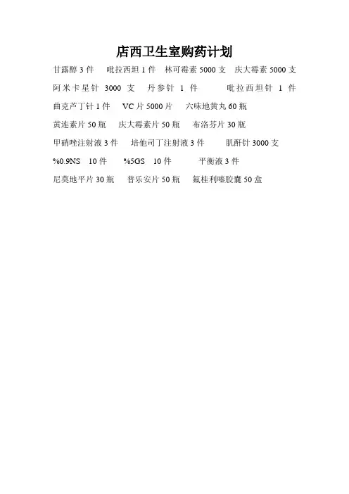 店西卫生室购药计划