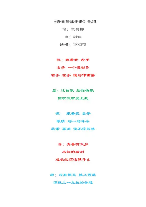 《青春修炼手册》歌词-TFBOYS