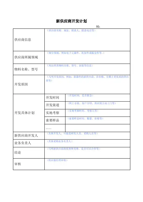 新供应商开发计划
